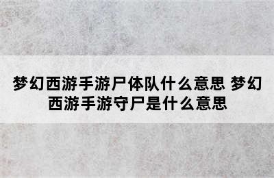 梦幻西游手游尸体队什么意思 梦幻西游手游守尸是什么意思